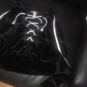 Crop Velour Top with draw string